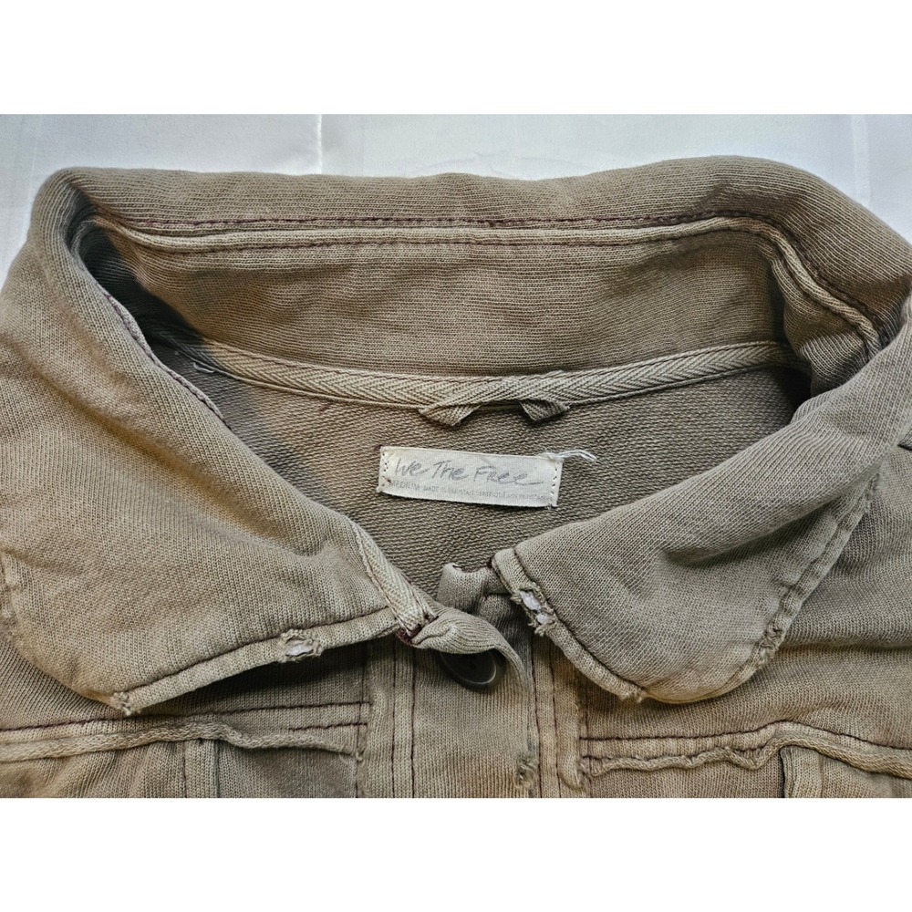 We The Free Free People Cropped Shirt Jacket Olive Green Distressed Medium